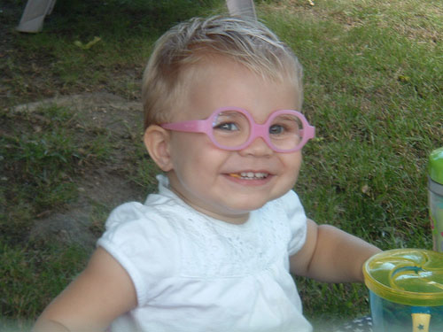 Rowan with her now trademark pink glasses.