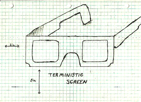 A drawing of cardboard glasses on graph paper. When you hover over the lenses, brains appear.