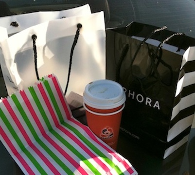 shopping bags and tea