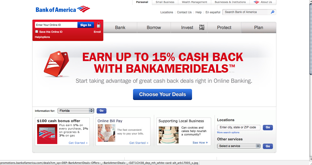 Bank of America's homepage