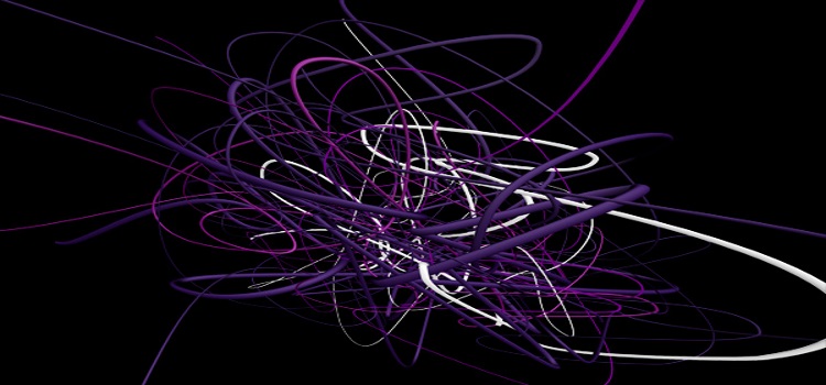 Abstract image of purple, fuchsia, and white tubes
