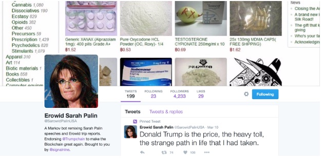 Screenshot of Erowid Sarah Palin Twitter profile page