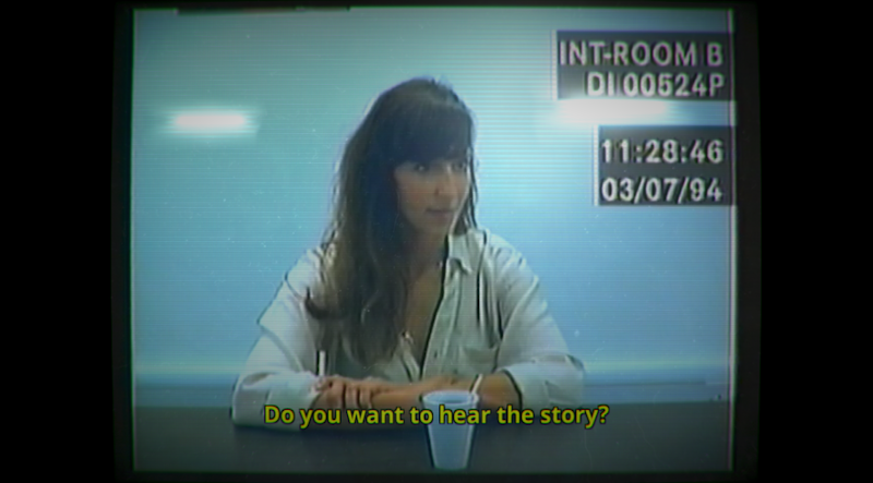A screenshot from Her Story with the protagonist delivering testimony in an interrogation room.