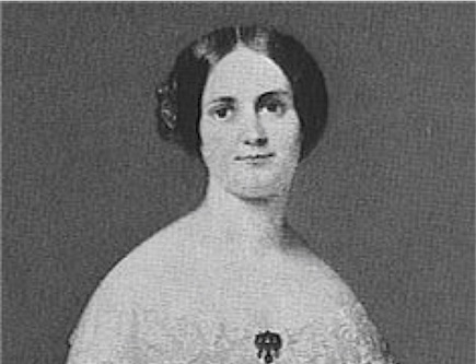 black and white grainy photograph of Anna Calhoun Clemson looking at the camera