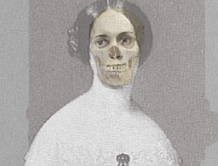 photograph of Anna Calhoun Clemson with a skull superimposed onto her face