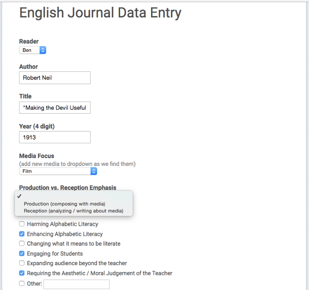 Figure 1. Screenshot of Google Form devised for data input.