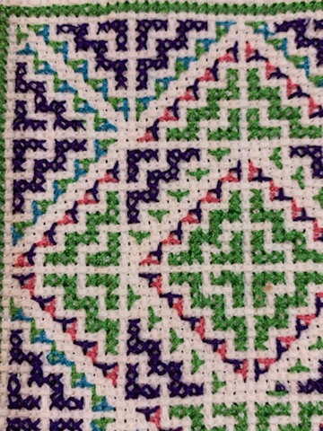 A geometric cross-stitch pattern in a modified Hmong style