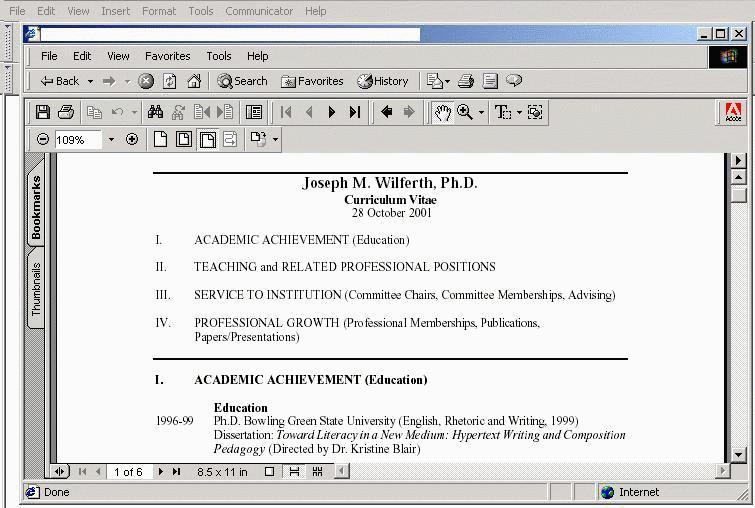 curriculum vitae examples. sample of a curriculum vitae