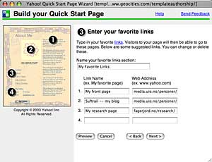 Geocities link input screen