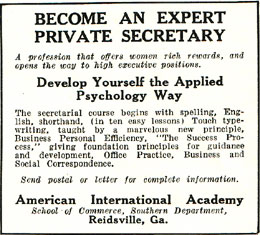 ad for a secretarial course: "develop yourself the applied psychology way" 
