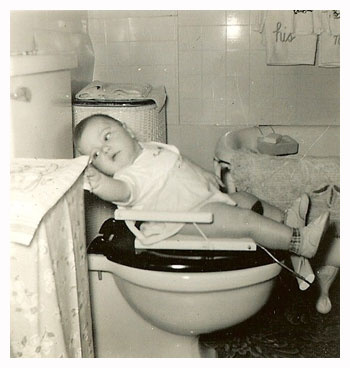 Curt as a baby on the toilet