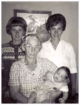 Olive with her mother, daughter, and grandson