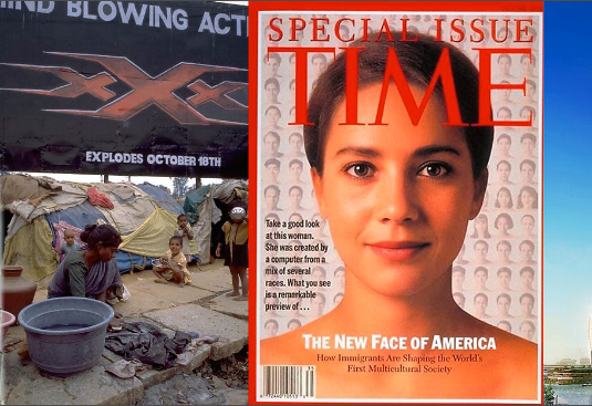 Movie advertisement and Time magazine.