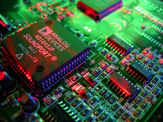 Glowing analog devices soundport circuit-board