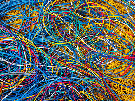 multicolored tangle of cables