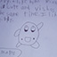 Photograph of handwritten comment from the exhibition's visitor log noting a love for Kirby. The entry seems to be written by a young person, with crossed-out letters and a hand-drawn picture of Kirby.
