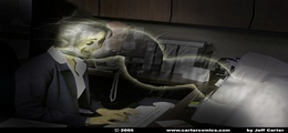 Artist's rendition of a soul being sucked into a computer screen