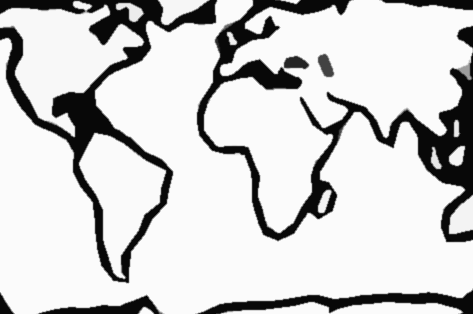 Map of the world hand-drawn in bold black lines
