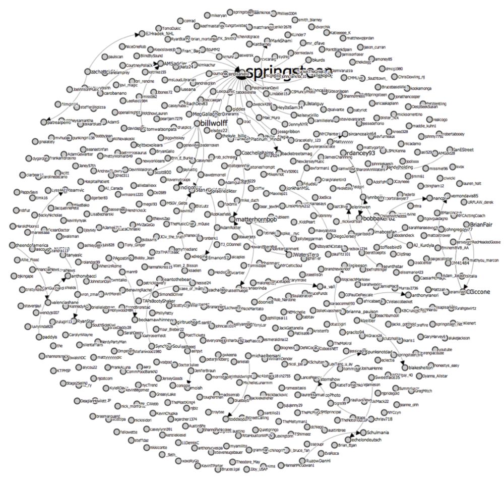 Network map showing the connections among those who tweeted.