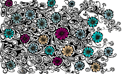 Abstract illustration, multicolor flowers and black stem: Talitha May 2014