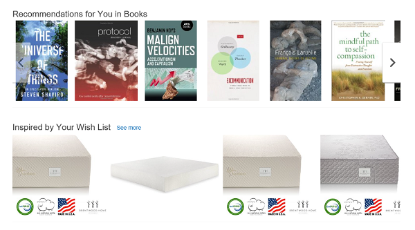 screen shot of Estee's Amazon recommendations on August 15, 2015