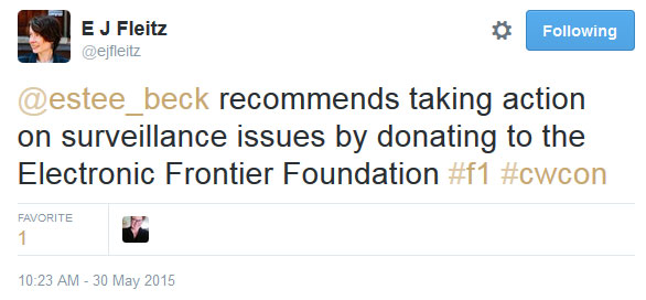 Estee Beck recommends taking action by donating to the Electronic Frontier Foundation