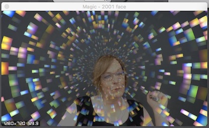 Joyce's face with a kaleidoscopic visual effect over her face