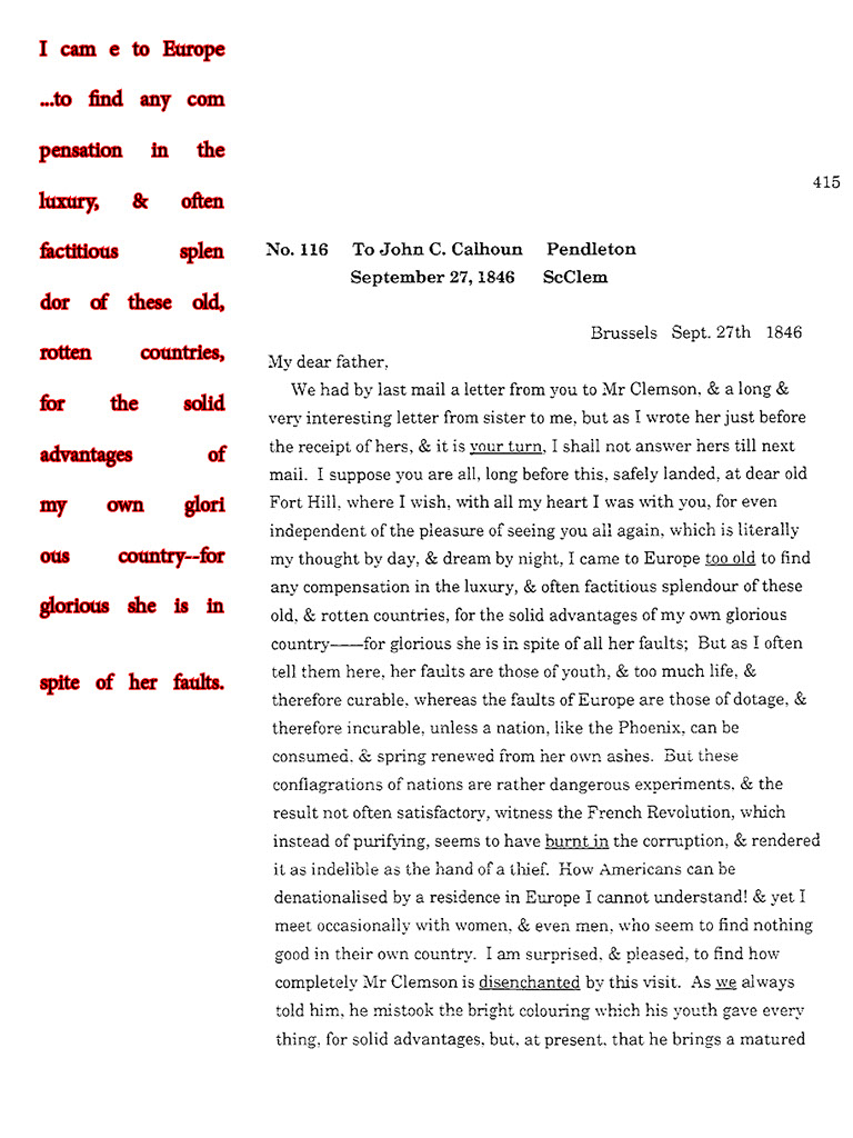 text-heavy image of letter annoted with large block red quotation