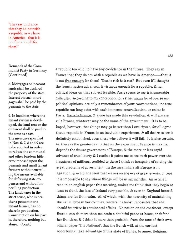 text-heavy image of letter annotated with block quotation and demands 8 and 9 from the Communist Party in Germany