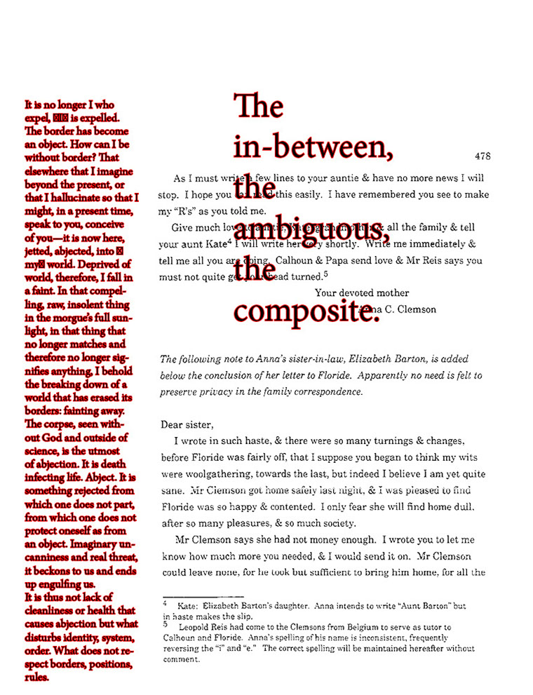 text-heavy image of 1864 letter annotated with red block quotations throughout