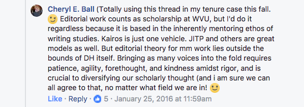 A screenshot from a Facebook conversation about a lack of diversity among authors in this issue