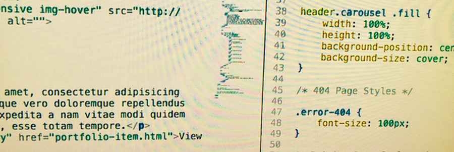Close up of three types of code used during review development