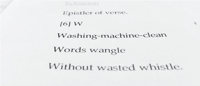 Washing haiku text show at upward camera angle.