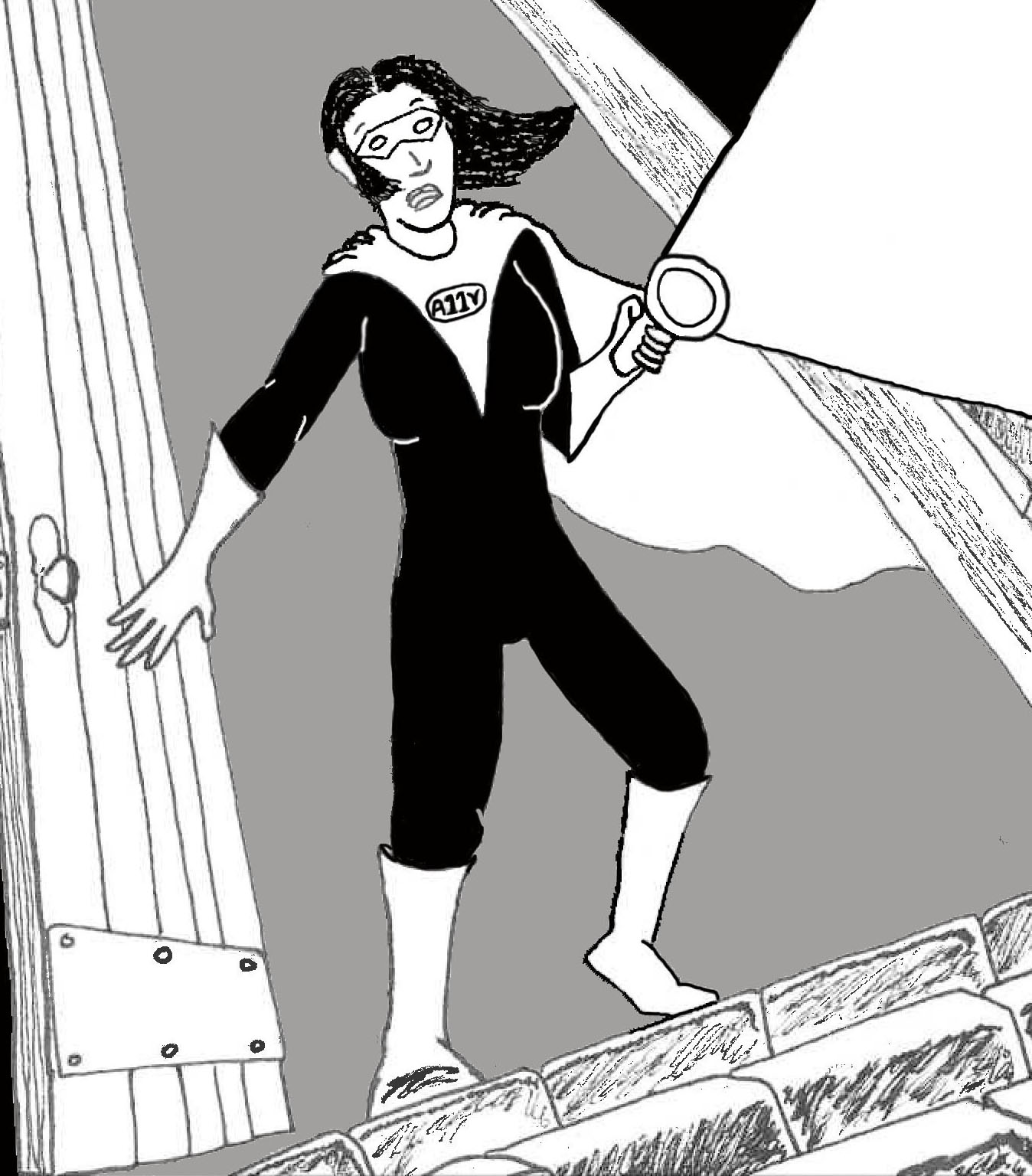 Female Superhero holding a flashlight