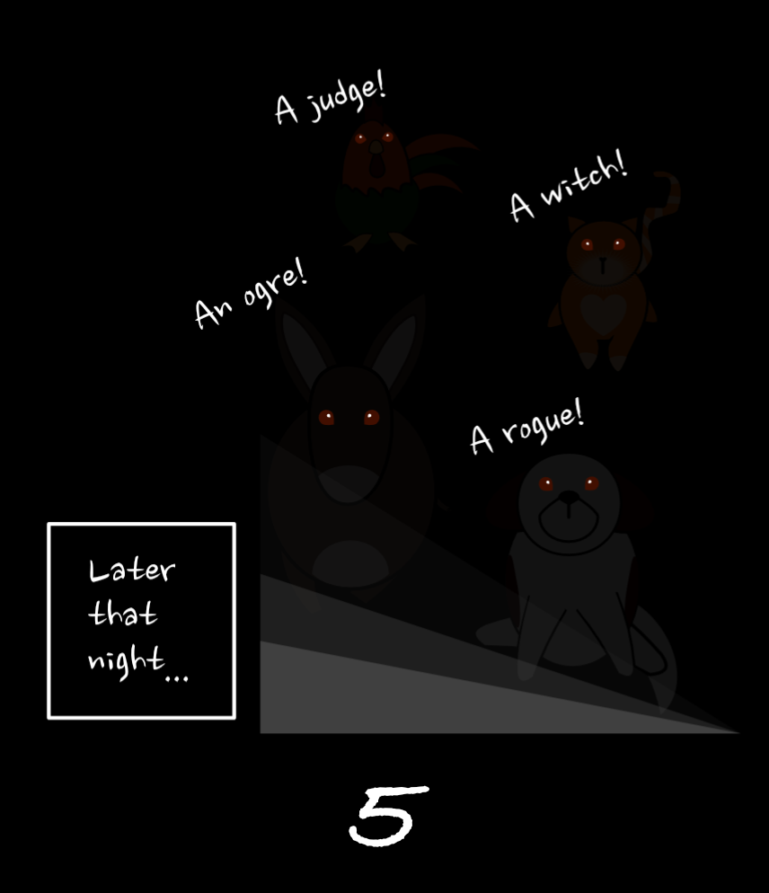 Image 5: A dark room with four pairs of red eyes peering from the gloom.
