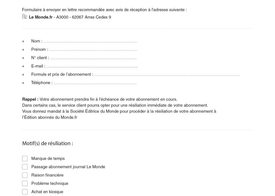 A form in French that asks for informaton and must be printed and mailed.