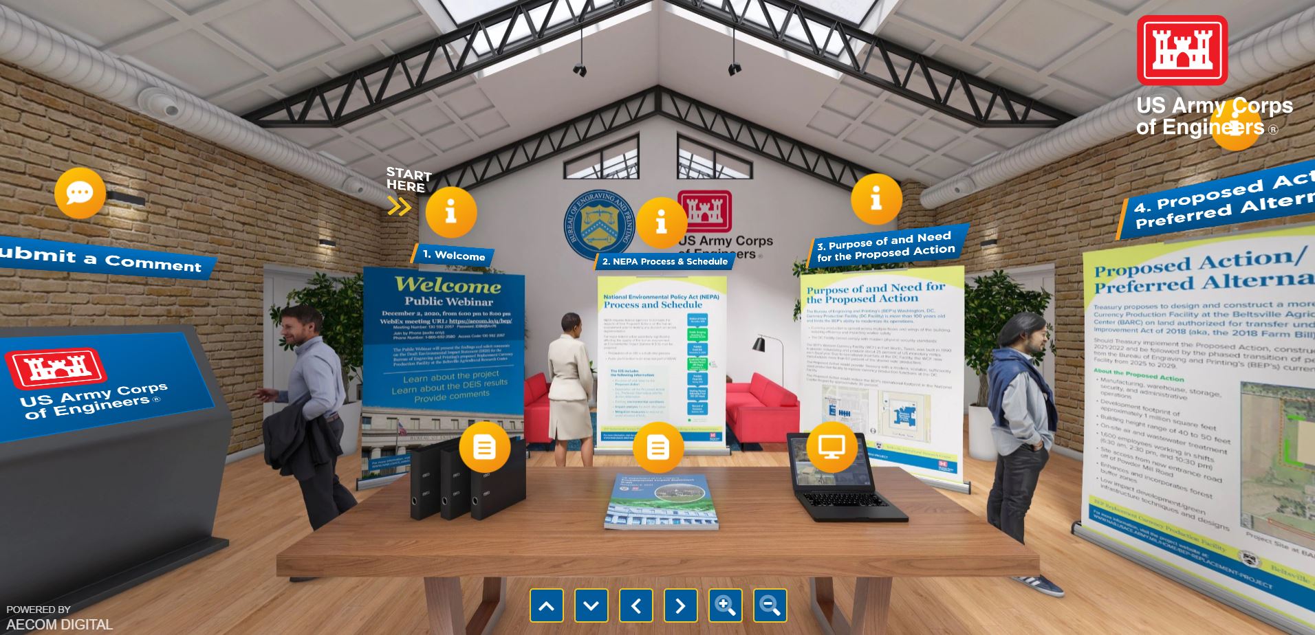 A virtual reality reading room used to share project information with public stakeholders during an environmental review process.