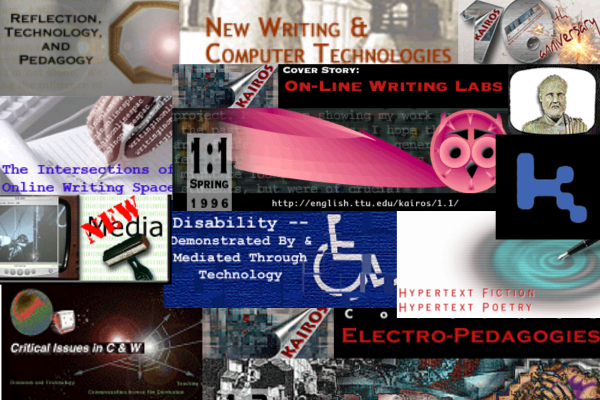 Kairos 31.1 Cover Graphic, a collage of previous Cover Web header graphics