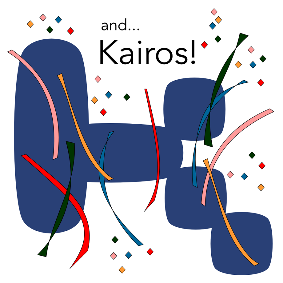 And.... Kairos! The Kairos logo, surrounded by bursts of streamers and confetti.