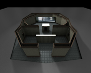 Second generation 3D models of the interior of the CompuObscura. View from above, long shot. Images created by Jon Elsdon � 2004. 