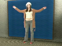 Still frame from demo film of the third generation of the CompuObscura device, demonstrating the participant preparing for texture capture. Film created by Jon Elsdon  2004.