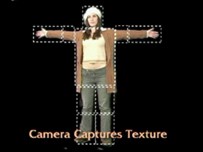 Still frame from demo film of the third generation of the CompuObscura device, demonstrating the participant texture capture. Film created by Jon Elsdon  2004.