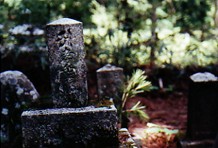 Close up of family gravestone, small local graveyard. Kashiwara, Japan. Photo by David Gillette � 2005.
