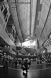 Inside the central atrium of the main Kyoto train station, taken from the ground floor, looking up. Kyoto, Japan. Found at: http://www.danheller.com/j-transport.html