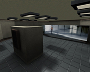 Second generation 3D models of the interior of the CompuObscura. View from inside, focusing on the projection equipment. Images created by Jon Elsdon  2004. 