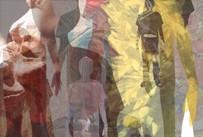 Image selected from the opening animation sequence of first Lumiere Ghosting web site. Images gathered from statues, various textile patterns, and student-created human shadows.  Image #1. Web site designed by Juliana de Freitas-Draper and Ilsa Brink  2004.
