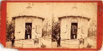 Early 3D sterograph print of park installation of camera obscura theater in the mid-1800s. Image #1. Image source unknown at present.