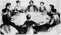 Sketch of large s�ance,  held in the late 1800s. Found at: http://www.crystalinks.com/seance.html